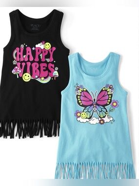 The Children’s Place Sleeveless Fringe Racerback Tank Top Set Of 2 Girls Size 14